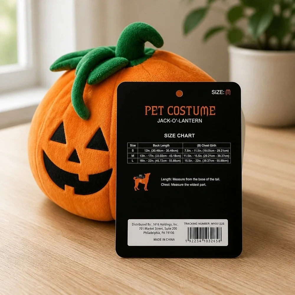 1616 Holdings Jack O Lantern Pumpkin Pet Costume Orange Dog Cat Size Medium